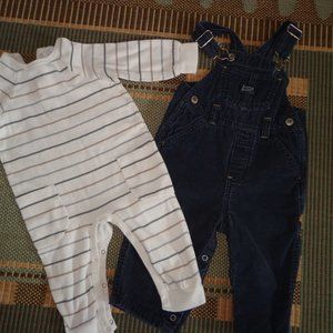 Baby Boy Lot Clothing 12-18 Months Bib Overalls Romper/Sleeper